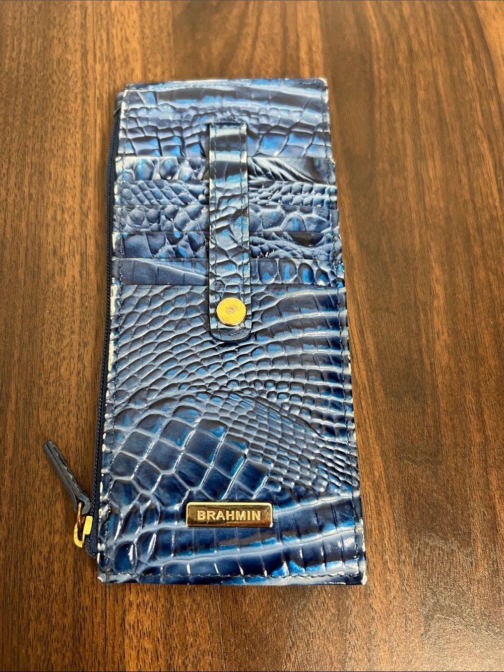 Brahmin Deep Blue Croc-Embossed Leather Long Wallet